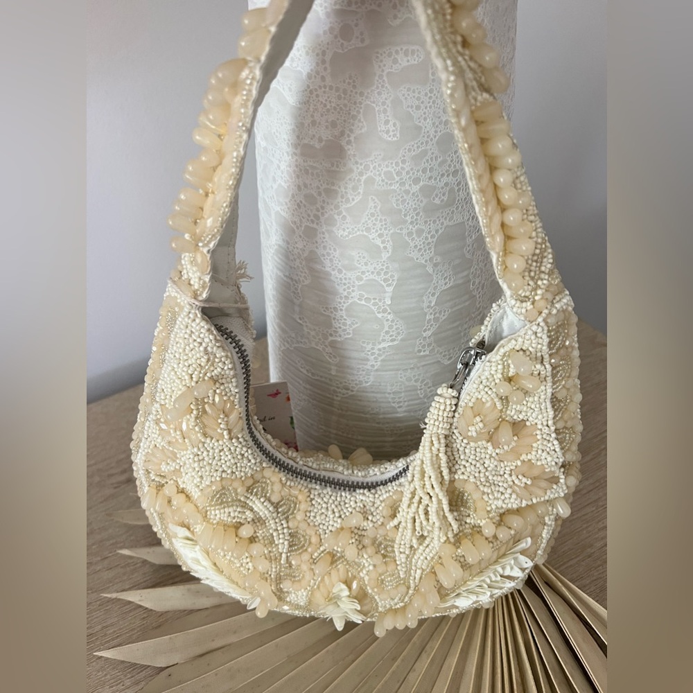 Cream & Off White Mini Viral Beaded Bag